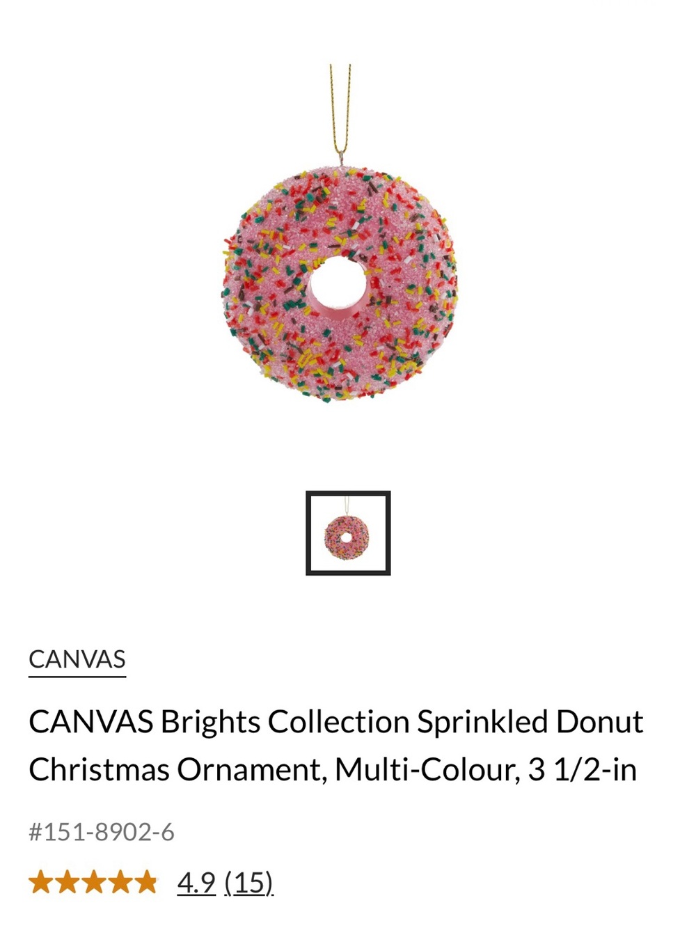 Pink Sprinkle Donut Ornament - Picture 2 of 2
